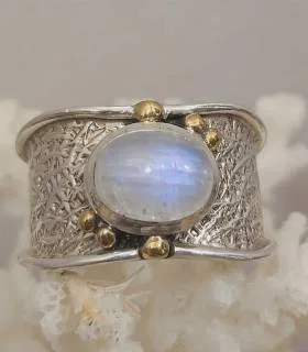 Bague ethnique tribale argent laiton pierre de lune