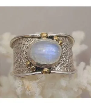 Bague ethnique tribale argent laiton pierre de lune