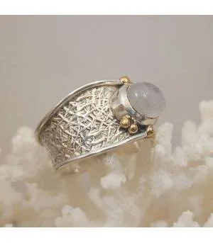 Bague ethnique tribale argent laiton pierre de lune