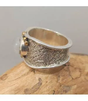 Bague ethnique tribale argent laiton pierre de lune