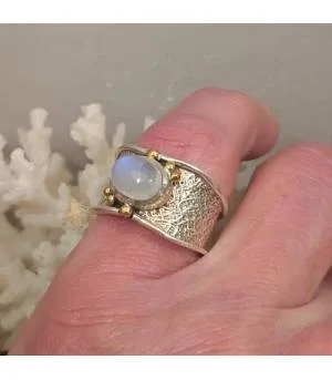 Bague ethnique tribale argent laiton pierre de lune