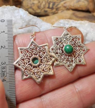 Boucles d'oreilles artisanales bijoux argent pierres naturelles de malachite