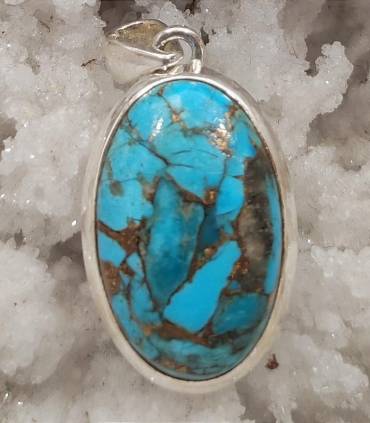 Pendentif argent pierre naturelle de turquoise iranienne.