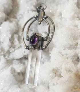 pendentif argent cristal améthyste pendule