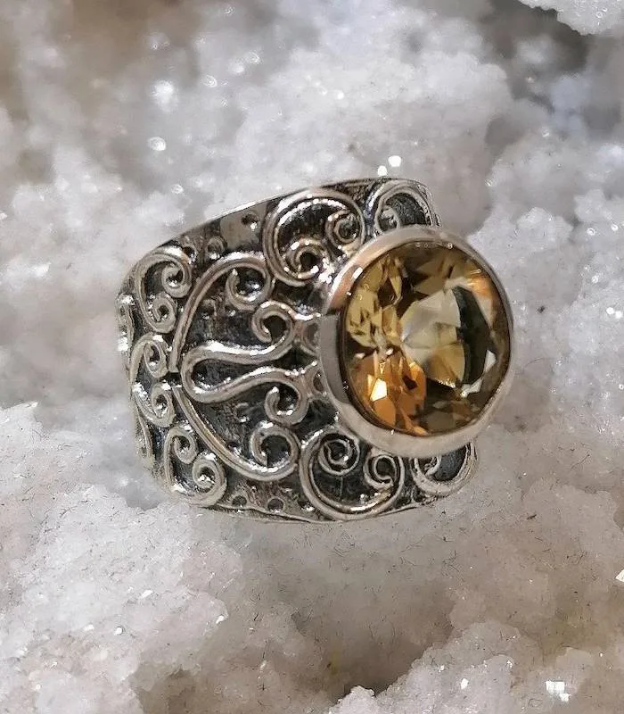 Bague vintage argent et pierre naturelle de citrine