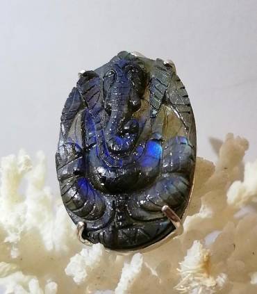 Pendentif Ganesha argent et pierre naturelle de labradorite.