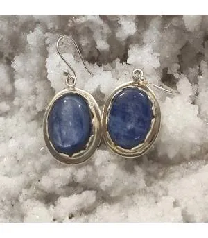 Boucles d'oreilles argent pierres naturelles de cyanite.