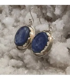 Boucles d'oreilles argent pierres naturelles de cyanite.