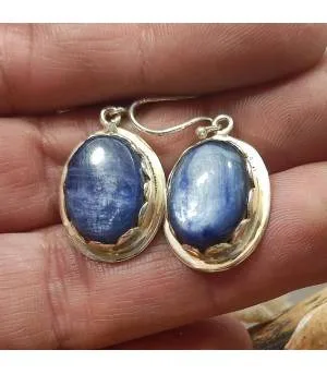 Boucles d'oreilles argent pierres naturelles de cyanite.
