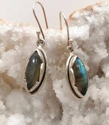 Boucles d'oreilles ethniques argent pierres naturelles labradorite.