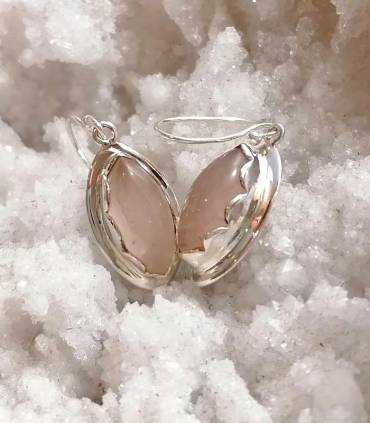Boucles d'oreilles argent style vintage quartz rose pierre naturelle