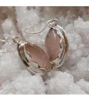 Boucles d'oreilles argent vintage quartz rose