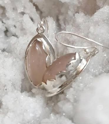Boucles d'oreilles argent style vintage quartz rose pierre naturelle
