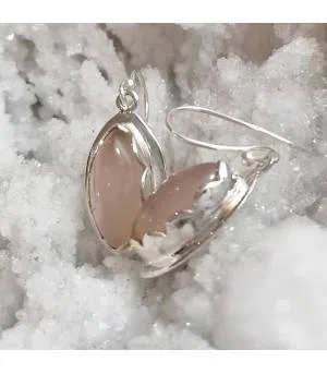 Boucles d'oreilles argent vintage quartz rose