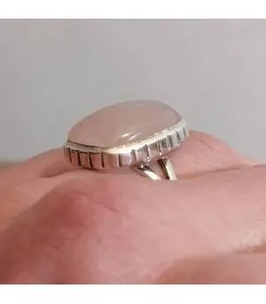 Bague argent vintage pierre naturelle quartz rose