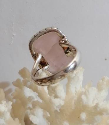 Bague argent vintage pierre naturelle quartz rose
