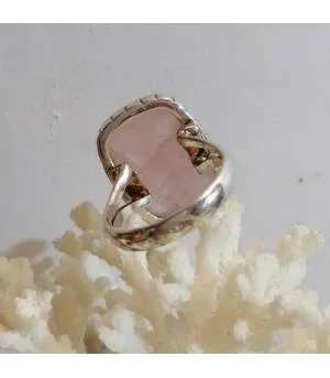Bague argent vintage pierre naturelle quartz rose