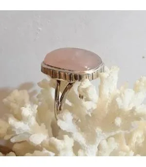 Bague argent vintage pierre naturelle quartz rose