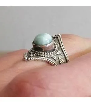 Bague ethnique argent pierre naturelle larimar