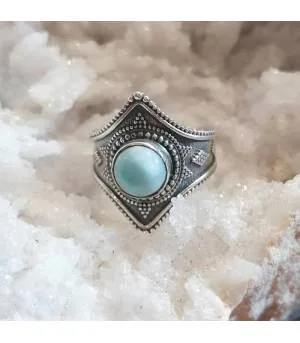 Bague ethnique argent pierre naturelle larimar