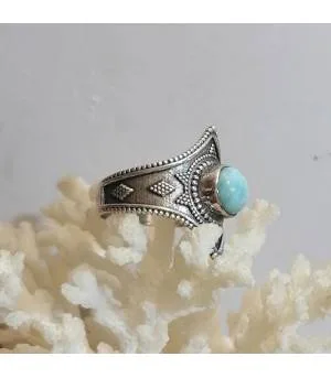 Bague ethnique argent pierre naturelle larimar