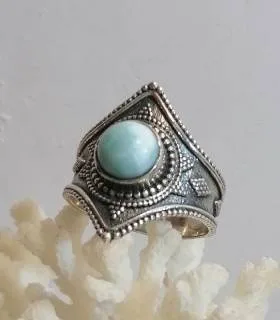 Bague ethnique argent pierre naturelle larimar