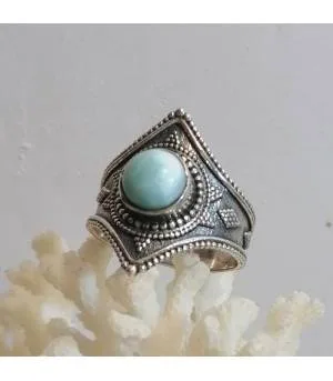 Bague ethnique argent pierre naturelle larimar