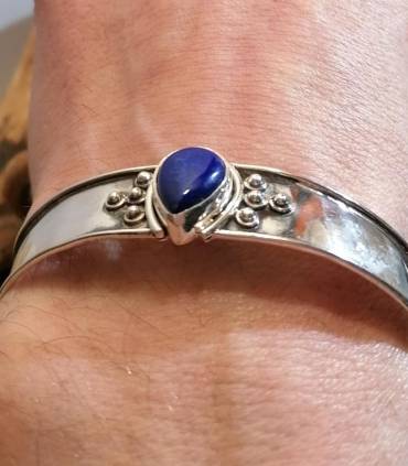 Bracelet argent ethno tribal pierre naturelle de lapis lazuli