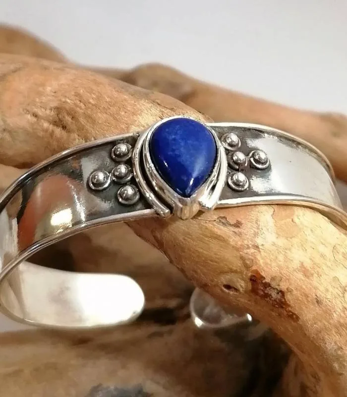 Bracelet argent artisanal pierre lapis lazuli