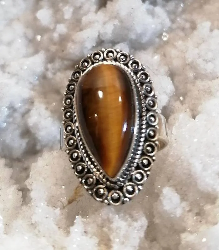 Bague argent vintage pierre naturelle oeil de tigre