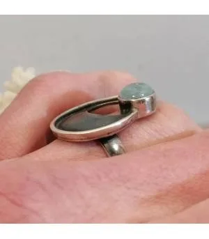 bague ethnique argent et pierre bleue d'aigue-marine