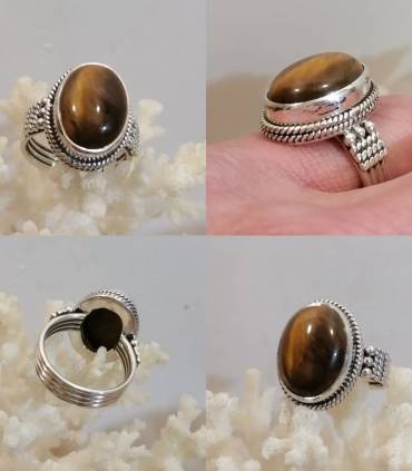 Bague argent bijou homme femme pierre d'oeil de tigre