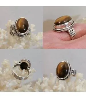 Bague argent bijou homme femme oeil de tigre