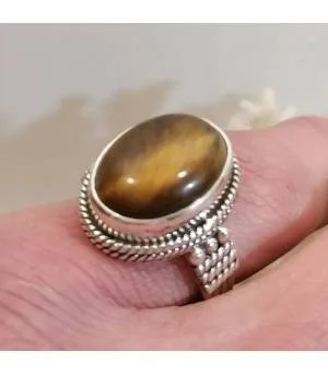 Bague argent bijou homme femme oeil de tigre