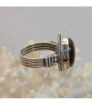Bague argent bijou homme femme oeil de tigre