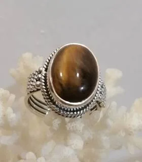 Bague argent bijou homme femme oeil de tigre