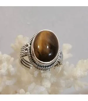 Bague argent bijou homme femme oeil de tigre