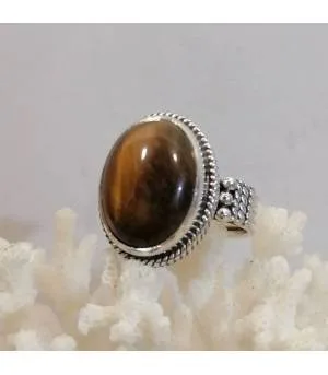 Bague argent bijou homme femme oeil de tigre