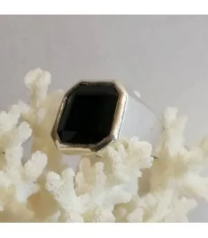 Bague argent chevalière pierre onyx noir.