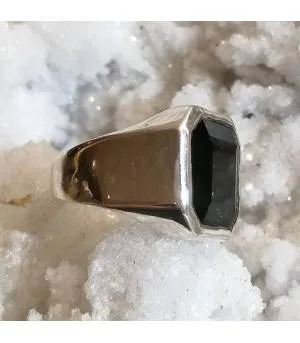 Bague argent chevalière pierre onyx noir.