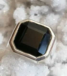 Bague argent chevalière pierre onyx noir.