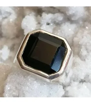 Bague argent chevalière pierre onyx noir.