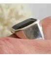 Bague argent chevalière pierre onyx noir.