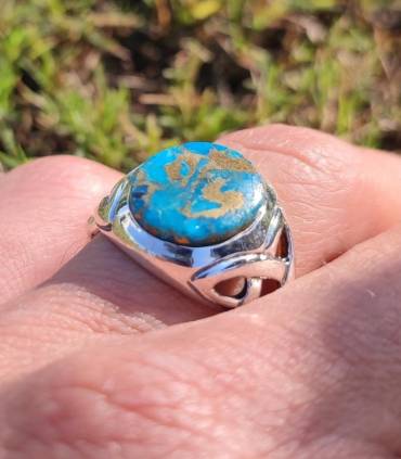 Bague en argent et pierre de turquoise chevalière homme