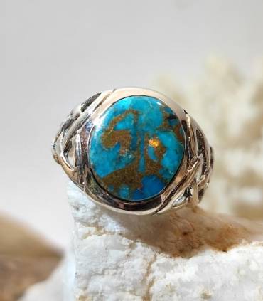 Bague en argent et pierre de turquoise chevalière homme