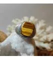 Bague chevalière en argent et pierre naturelle d'oeil de tigre