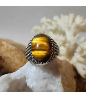 Bague argent chevalière homme oeil de tigre