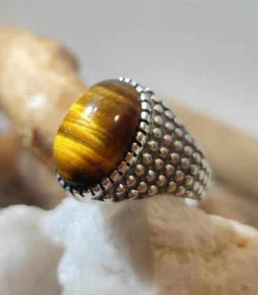 Bague argent chevalière homme pierre naturelle d'oeil de tigre