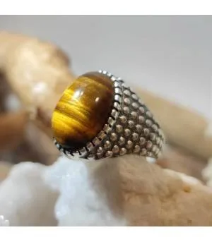 Bague argent chevalière homme oeil de tigre