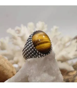 Bague argent chevalière homme oeil de tigre